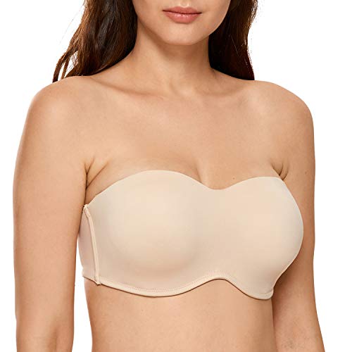 DELIMIRA Damen trgerlos T-Shirt BH - Bgel, Ohne Einlagen, Minimizer BH Beige 85E(38DD)